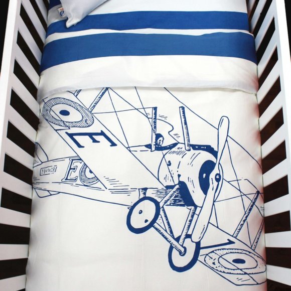 ORGANIC COTTON BIPLANE CRIB DUVET COVER - Picture 3 of 5